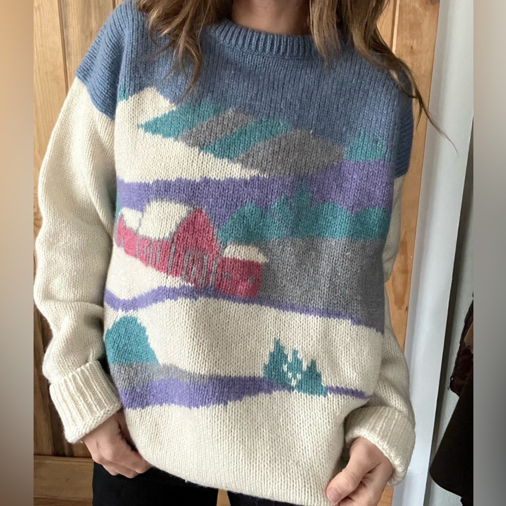Vintage woolrich Christmas sweater. Crew sweater with fun barn image. Size XL.